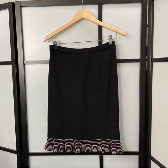 [M] Vintage Sag Harbour Thick Woven Black with Pink Stripes A-Line Midi Skirt - Picture 4 of 6